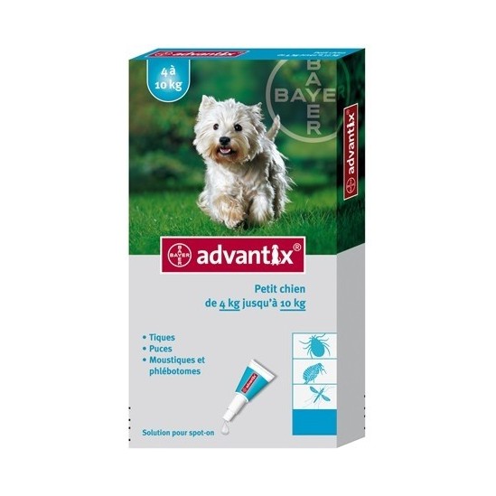 Bayer Advantix pour petit chien de 4 à 10kg+ 4 pipettes