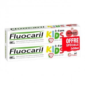Fluocaril dentifrice kids 3-6 ans gel fraise bi-fluoré 2x50ml