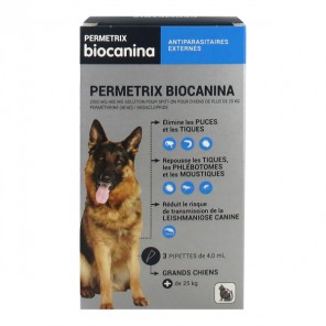 Biocanina permetrix grand chien + de 25kg 3 pipettes 2000mg/400mg