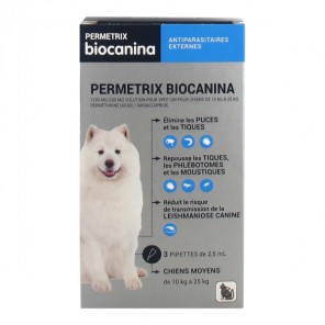 Biocanina permetrix chiens moyens de 10kg à 25kg 1250mg/250mg